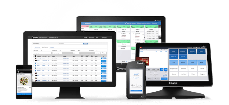 Toast CRM POS interface on multiple devices