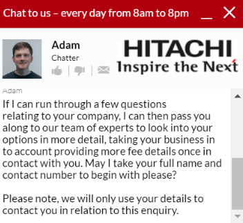 hitachi capital chatbot conversation