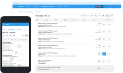 Avaza timesheet software interface on mobile and desktop