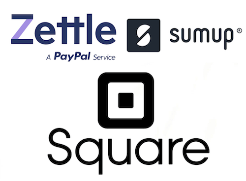 Payment facilitator logos Zettle, SumUp, and Square