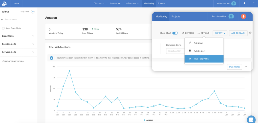 BuzzSumo dashboard