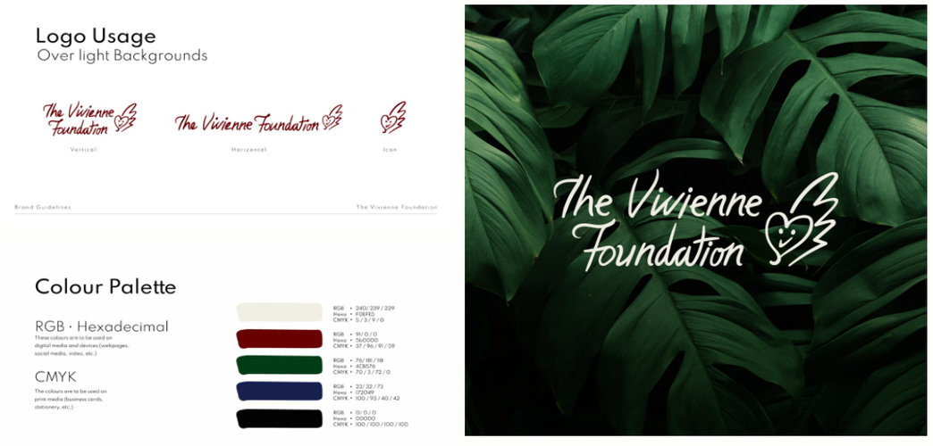 Vivienne Foundation white text over forest leaves backdrop