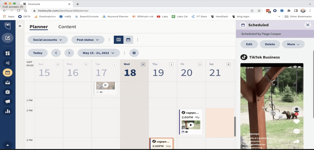 Screenshot Hootsuite social calendar scheduling