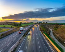 lorries cars vans on m1 motorway tracking in a blur due to slow frame rate