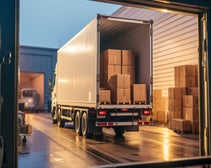 A lorry containing lots of boxes being unloaded.