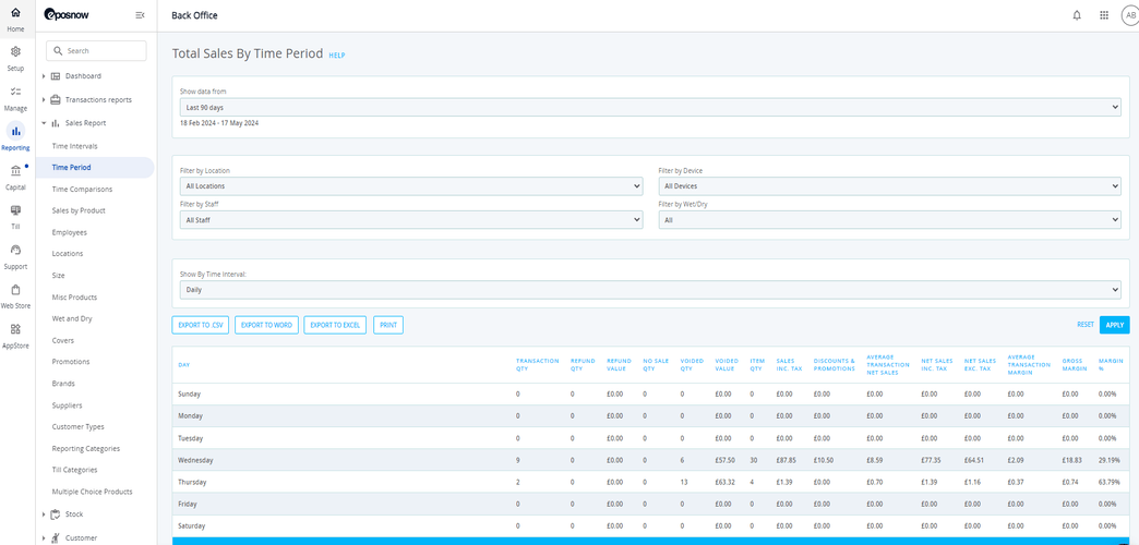 Screenshot of Epos Now reporting tab