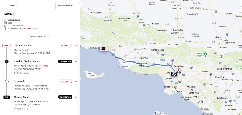 screenshot of Samsara GPS tracking map