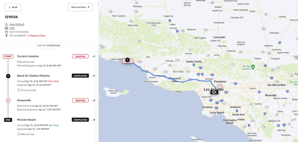 screenshot of Samsara GPS tracking map