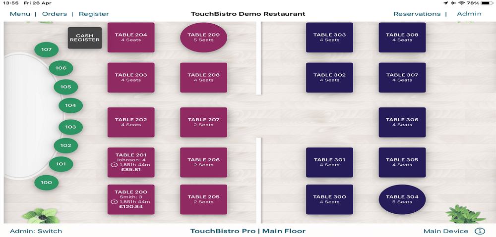 Screenshot of restaurant floorplan made with TouchBistro EPOS