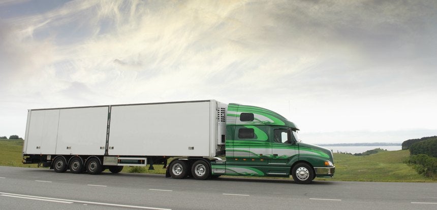 Truck travelling along a road