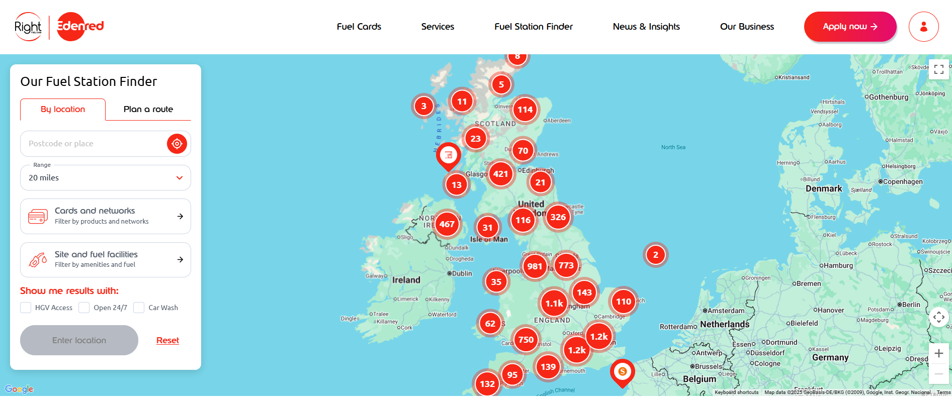 station finder map with the Right Fuel Card Company