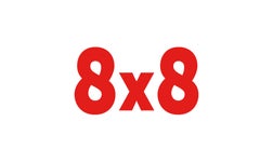 8x8 Logo in red surrounded by white space