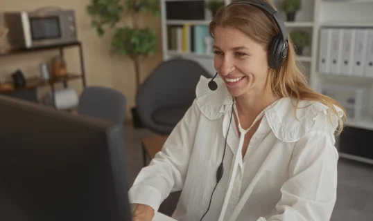 woman on an office phone headset