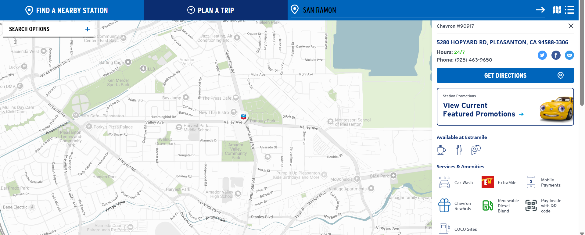Chevron and Texaco station locator tool zoomed in