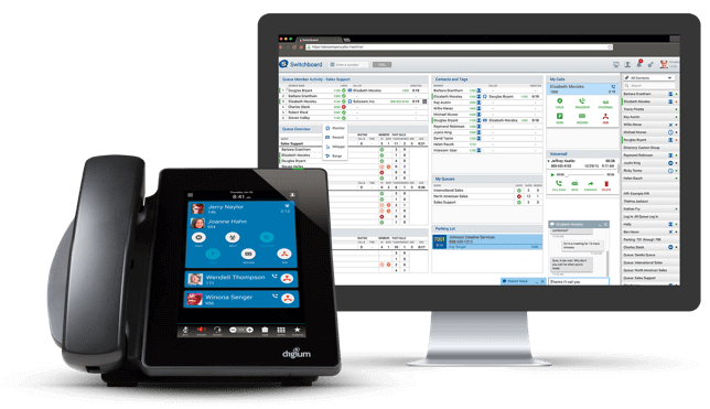 Switchvox interface on a computer and a phone