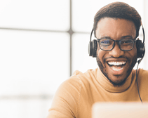 Customer service agent talking on headset
