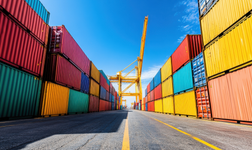 picture of colourful containers filled with assets next to a crane