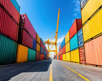 picture of colourful containers filled with assets next to a crane