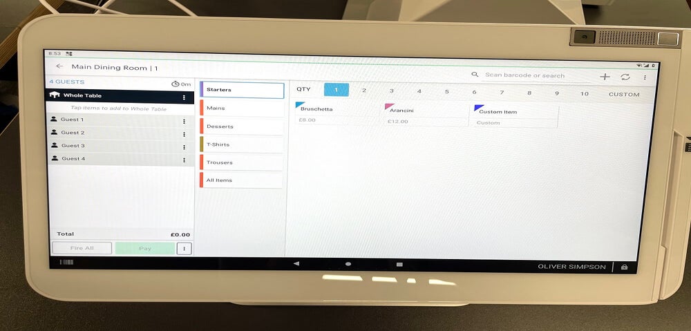Clover EPOS terminal with screen set to order management
