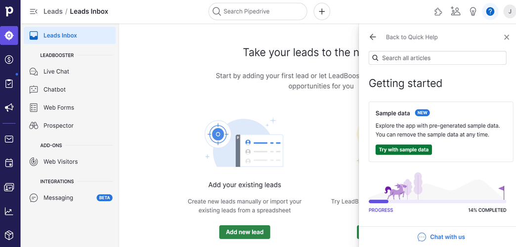 Screenshot of Pipedrive home dashboard