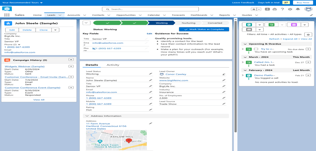 screenshot of lead profile in Salesforce CRM