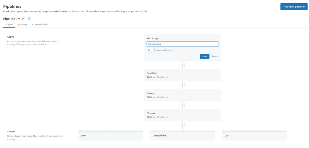 Screenshot of building and editing pipeline settings zendesk