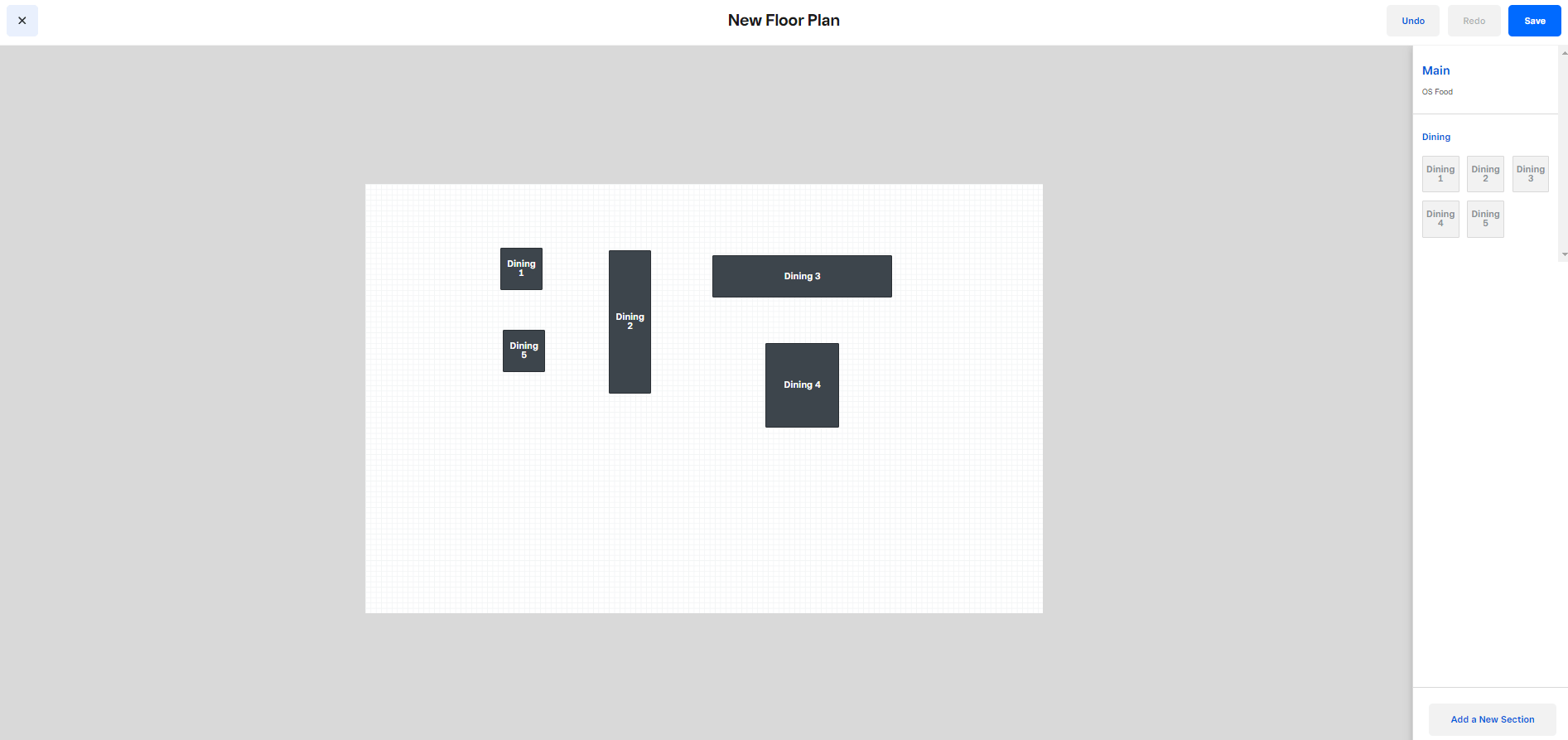 Screenshot of Square table plan in EPOS backend.