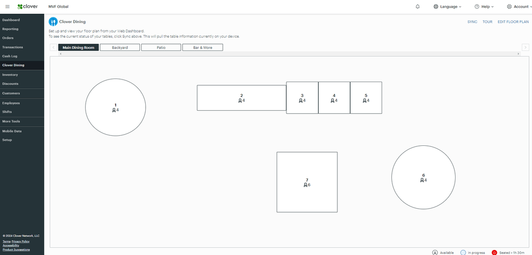 screenshot of floorplan in Clover POS
