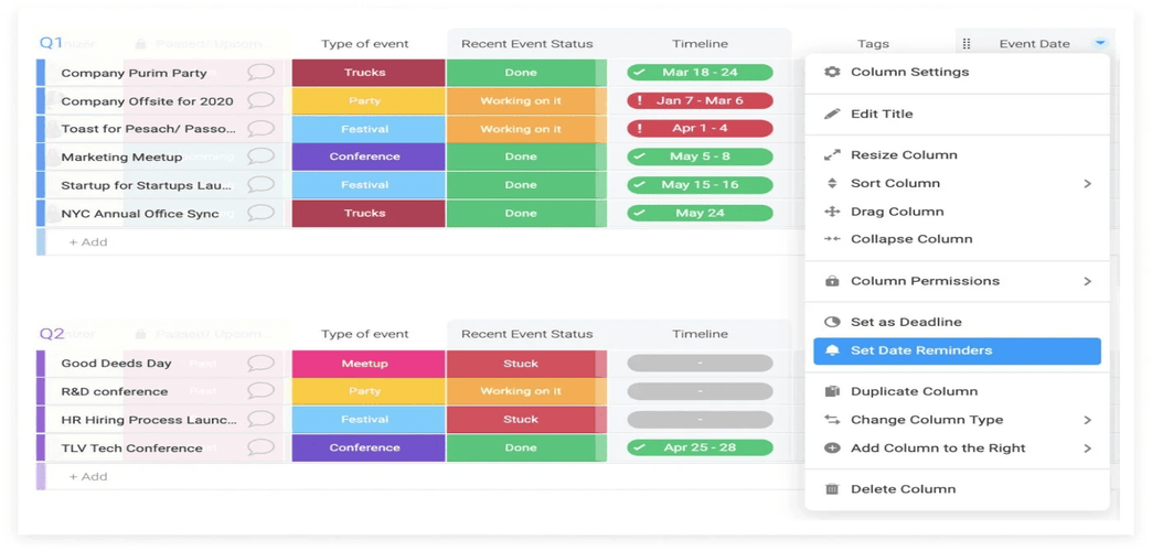 monday.com task list screenshot
