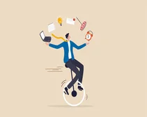 graphic of a person on a unicycle juggling