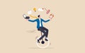 graphic of a person on a unicycle juggling