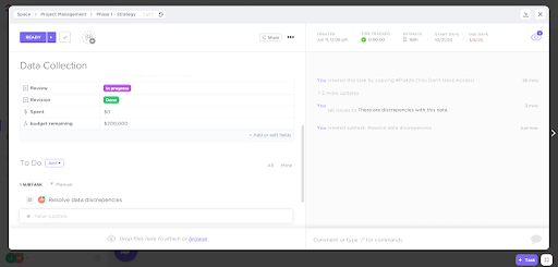 ClickUp data collection
