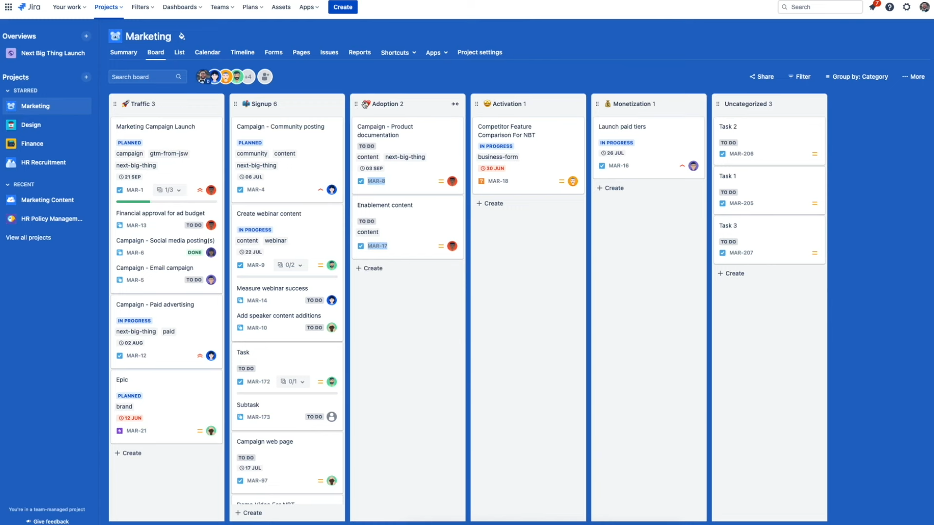 Jira board on free project management software