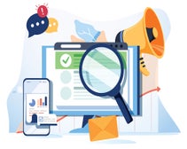vector graphic magnifying glass over computer screen