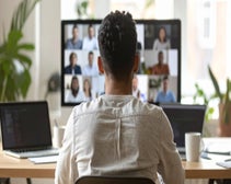 person using voip virtual phone software for virtual meetings and calling