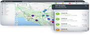 Screenshot of Spireon fleet management software showing live vehicle tracking on a map