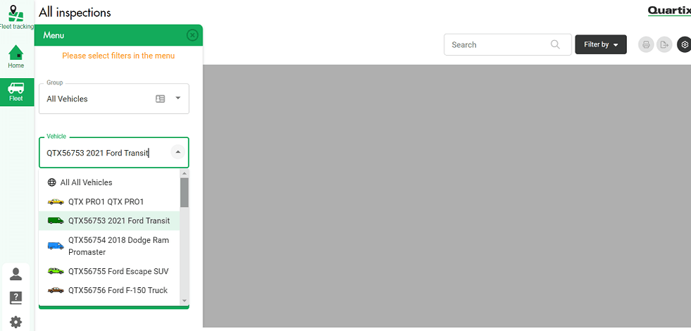 Screenshot of Quartix vehicle incidents checker