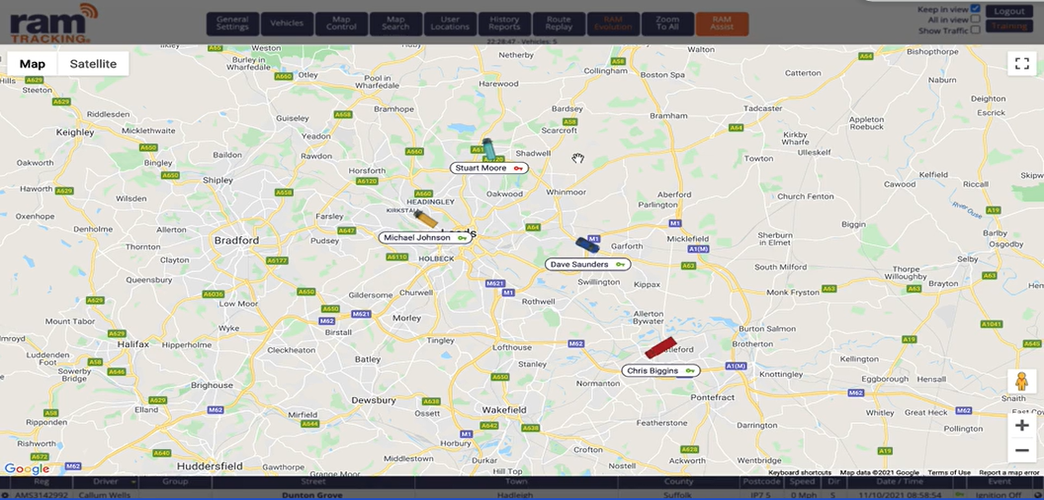 Screenshot of RAM vehicle tracking map