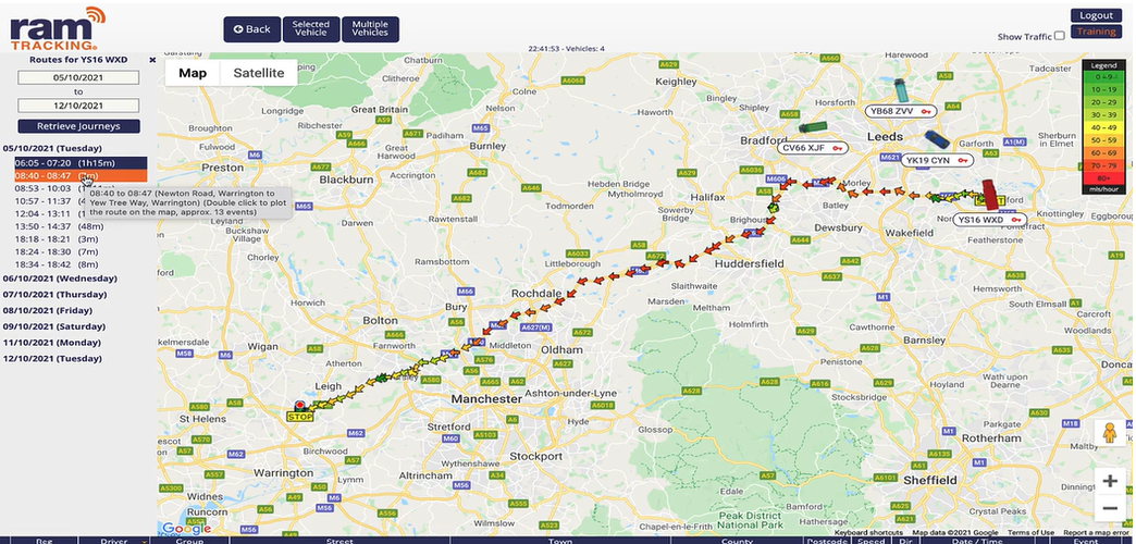 screenshot of RAM tracking vehicle route replay