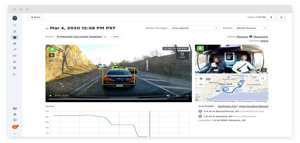 Screenshot of harsh event using Samsara GPS tracking software