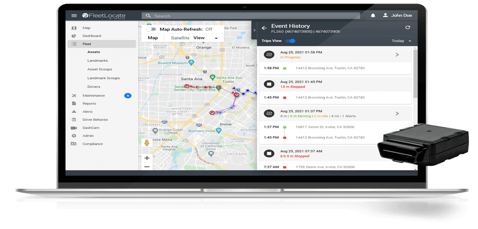 laptop featuring Spireon vehicle tracking dashboard
