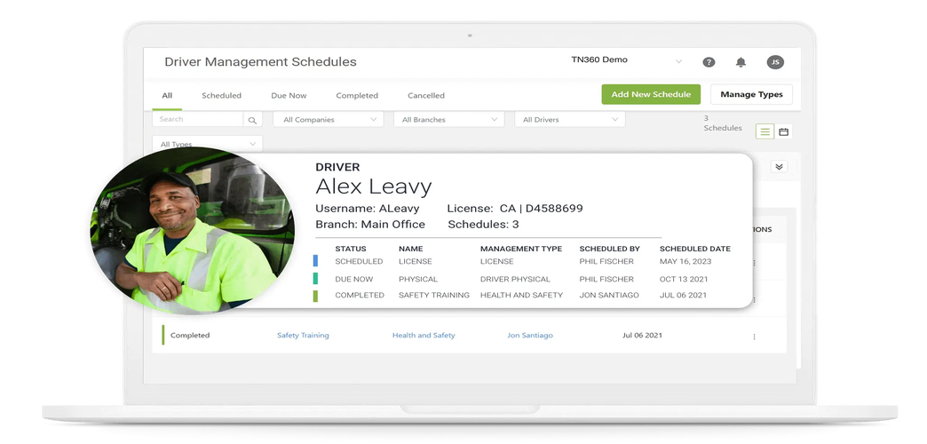 screenshot of Teletrac Navman driver management dashboard