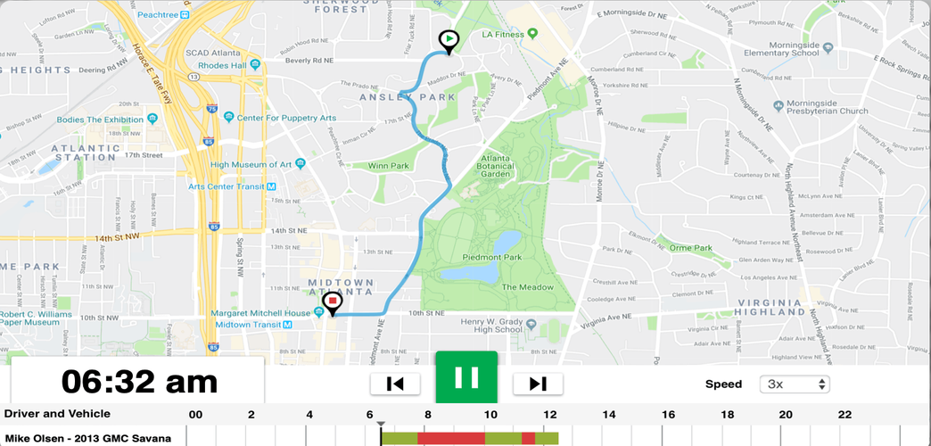 Screenshot of Verizon trip replay interface