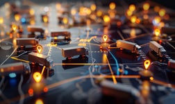 A series of lorries on an illustrated map