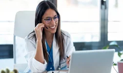 doctor gp on the phone with a patient video phone calling check up