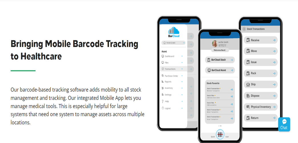 Screenshot of ASAP Systems page describing barcode tracking for healthcare