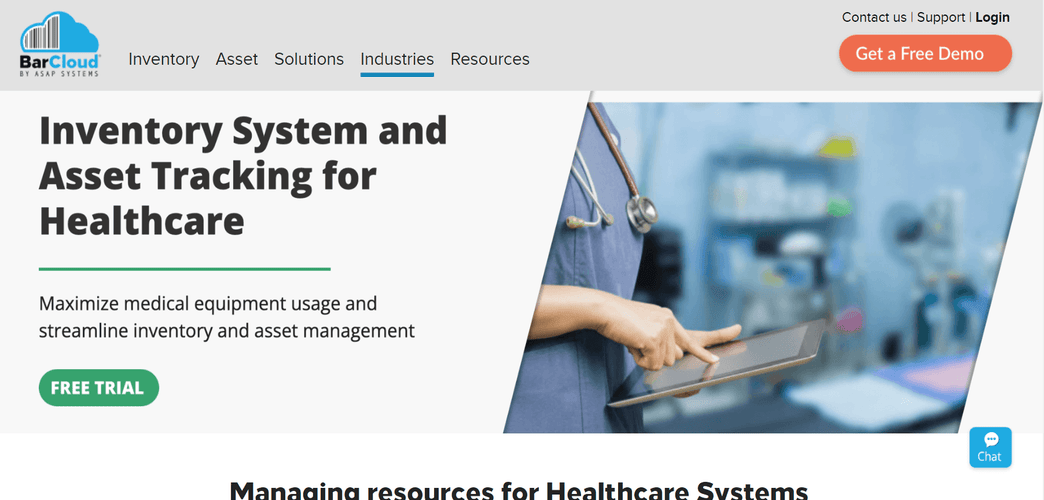 Screenshot of ASAP Systems page on healthcare solutions