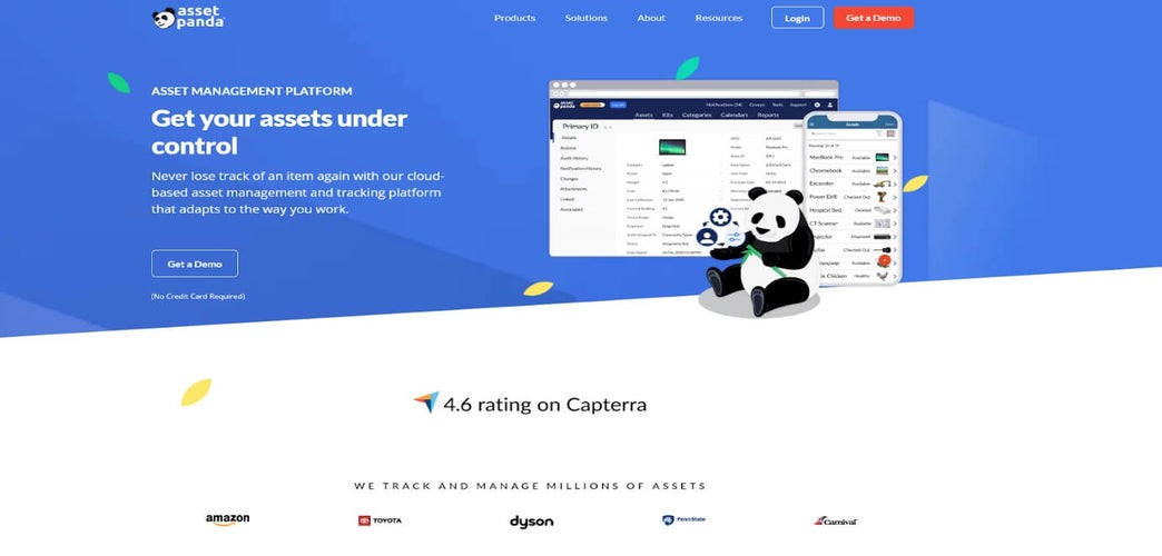 Screenshot of the Asset Panda website showing the software&rsquo;s user interface on desktop and mobile