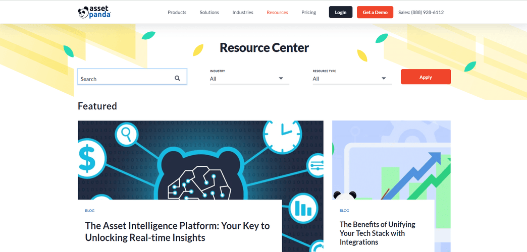 Screenshot of Asset Panda Resource Center homepage
