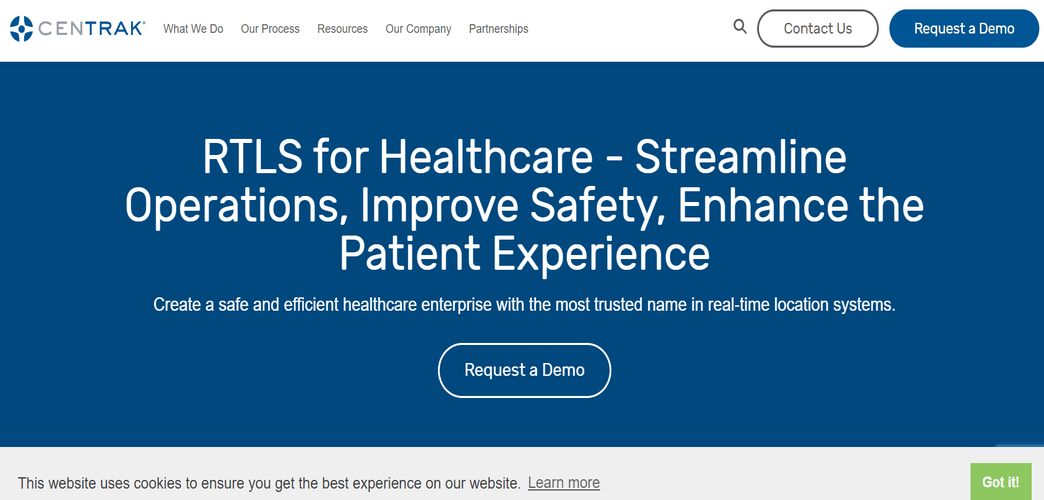 Screenshot of Centrak homepage